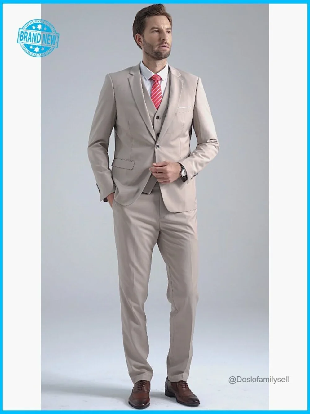 Slim Fit 3-Piece Suit Set with Tie Classic Elegant Business Wedding Formal